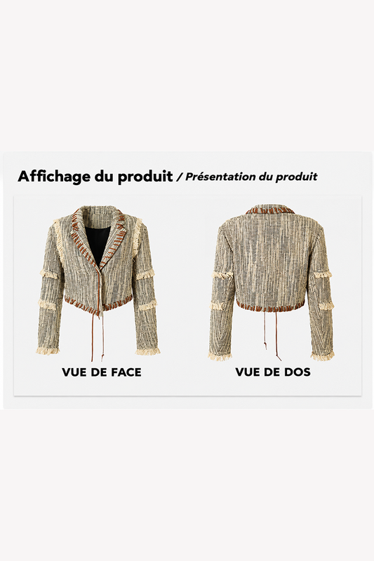 Blazer décontracté en tweed tissé pour femme, style petit Chanel, franges effilochées, coupe ajustée et affinante