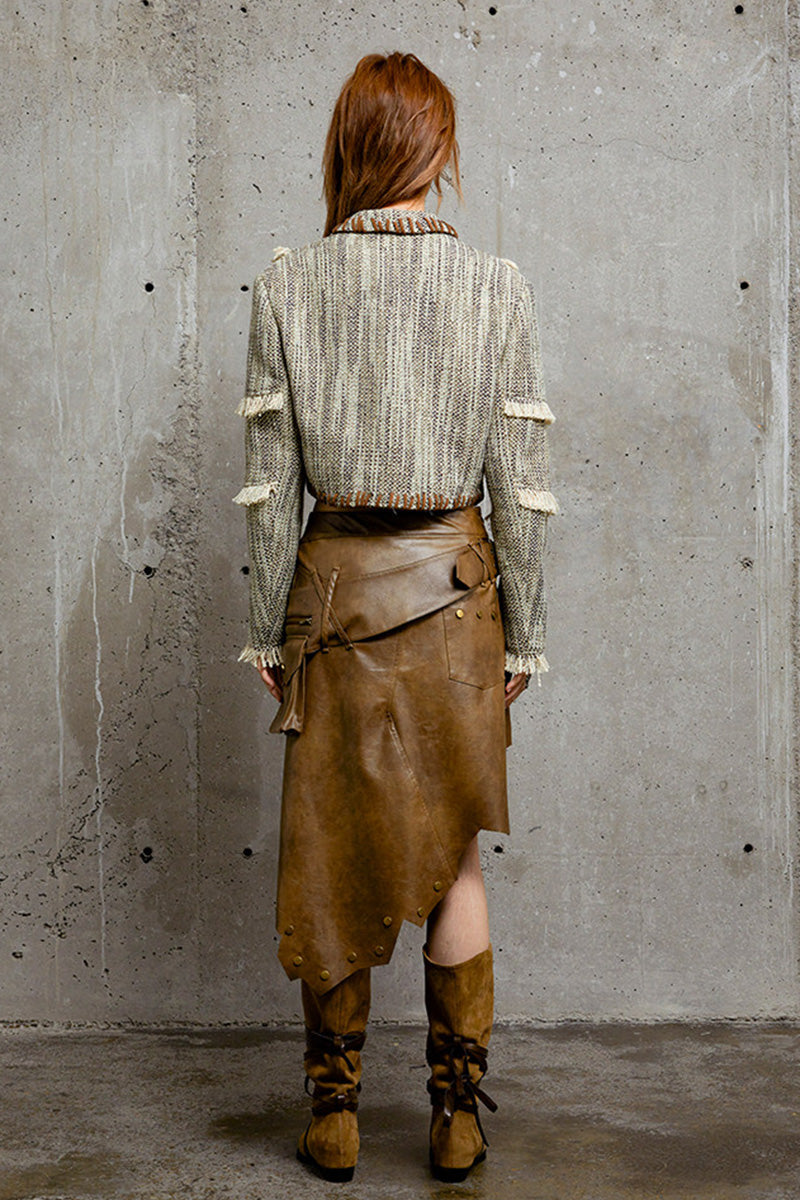 Blazer décontracté en tweed tissé pour femme, style petit Chanel, franges effilochées, coupe ajustée et affinante