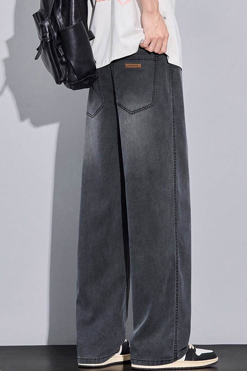 Pantalon Jean Homme en Tencel Léger Été, Coupe Droite Large, Style Urbain Américain