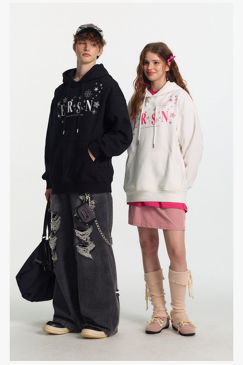 Jean femme oversize délavé à déchirures, coupe large et longue style streetwear tendance