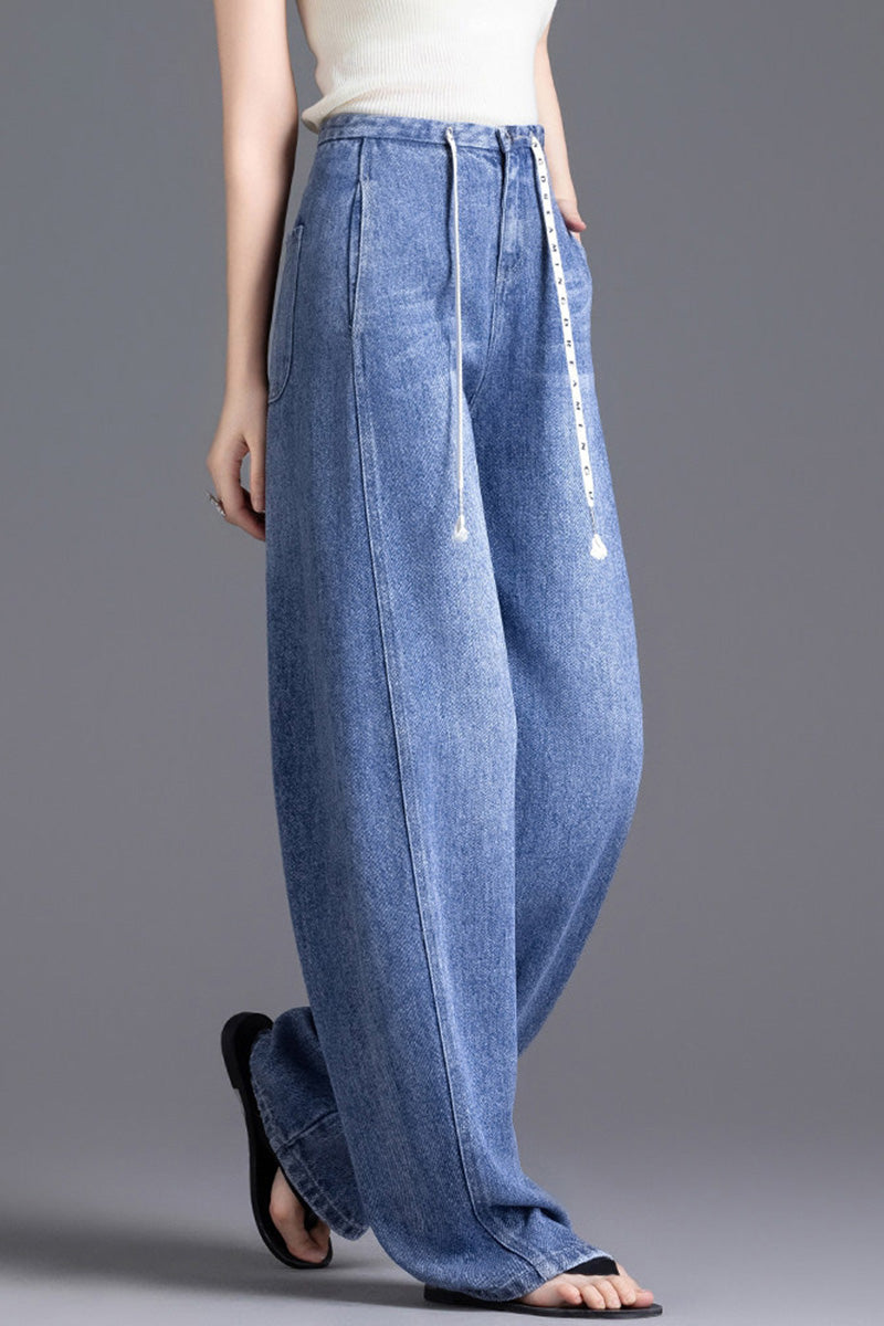 Pantalon jean femme en Tencel™ Lyocell – Coupe large décontractée, style tendance à jambes larges