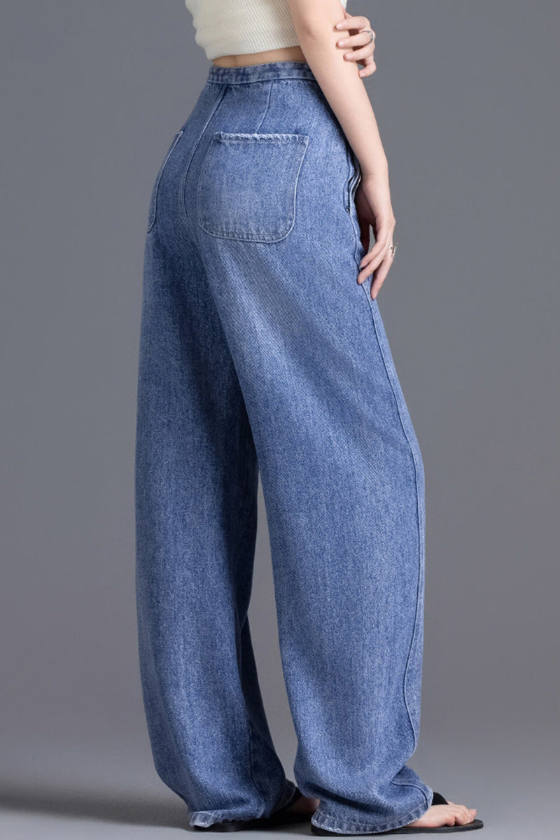 Pantalon jean femme en Tencel™ Lyocell – Coupe large décontractée, style tendance à jambes larges