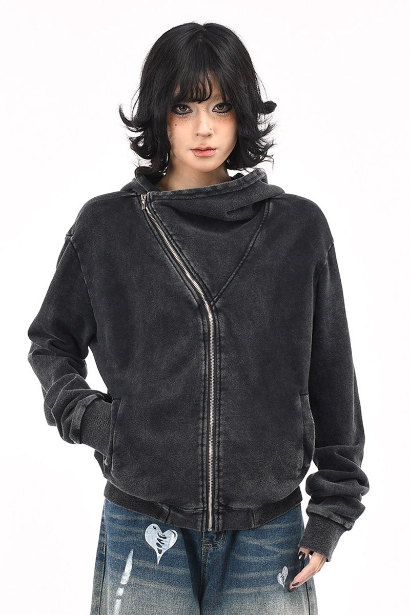 Sweat à Capuche Court Femme Vintage Américain Délavé Effet Usé