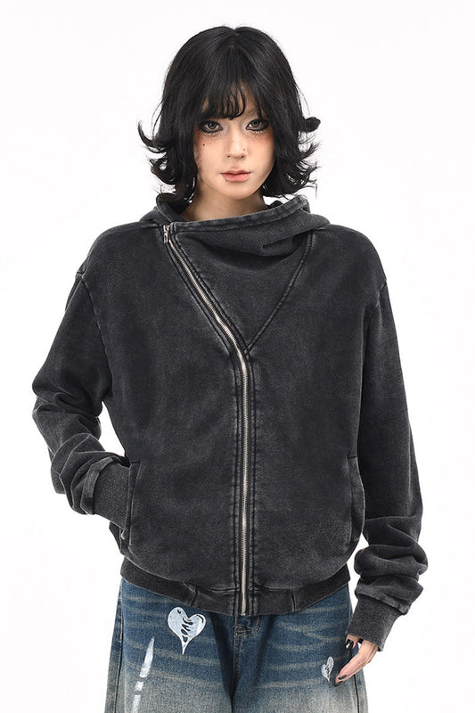 Sweat à Capuche Court Femme Vintage Américain Délavé Effet Usé