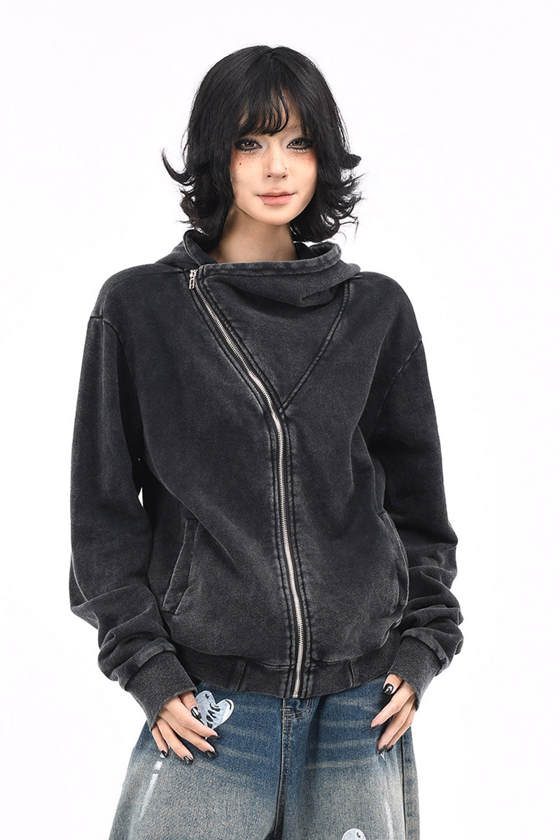 Sweat à Capuche Court Femme Vintage Américain Délavé Effet Usé