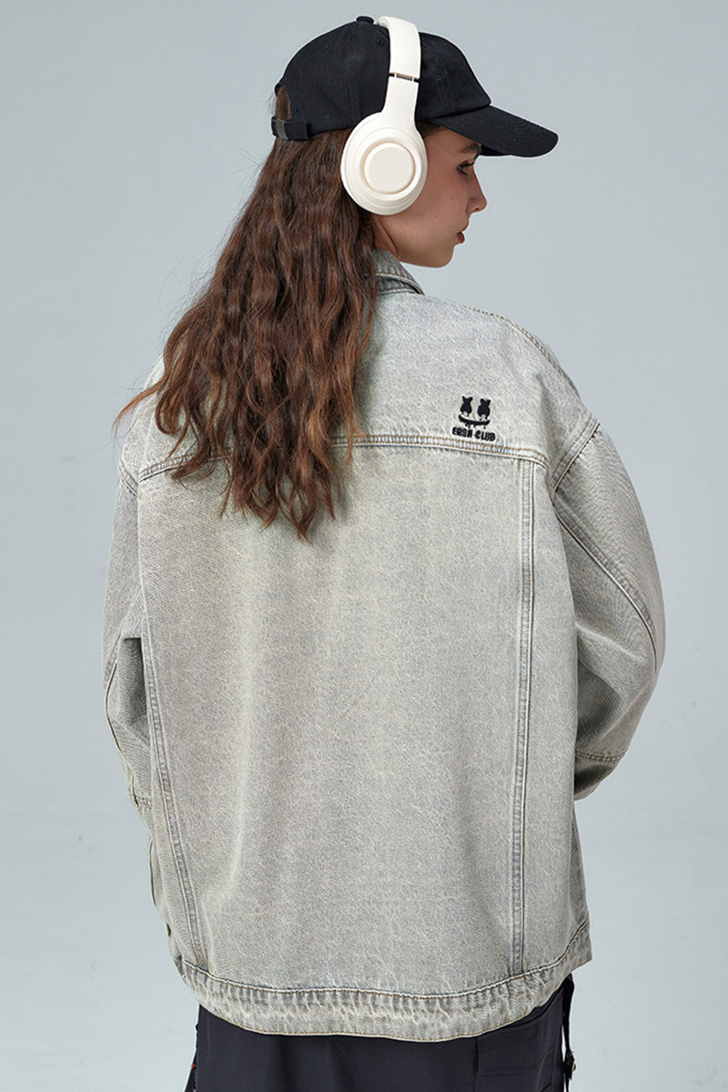 Veste en jean oversize délavée vintage pour femme – Blouson denim effet usé avec détails déchirés style streetwear