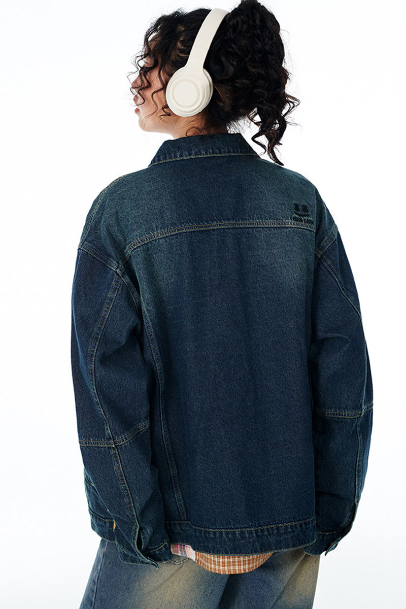 Veste en jean oversize délavée vintage pour femme – Blouson denim effet usé avec détails déchirés style streetwear
