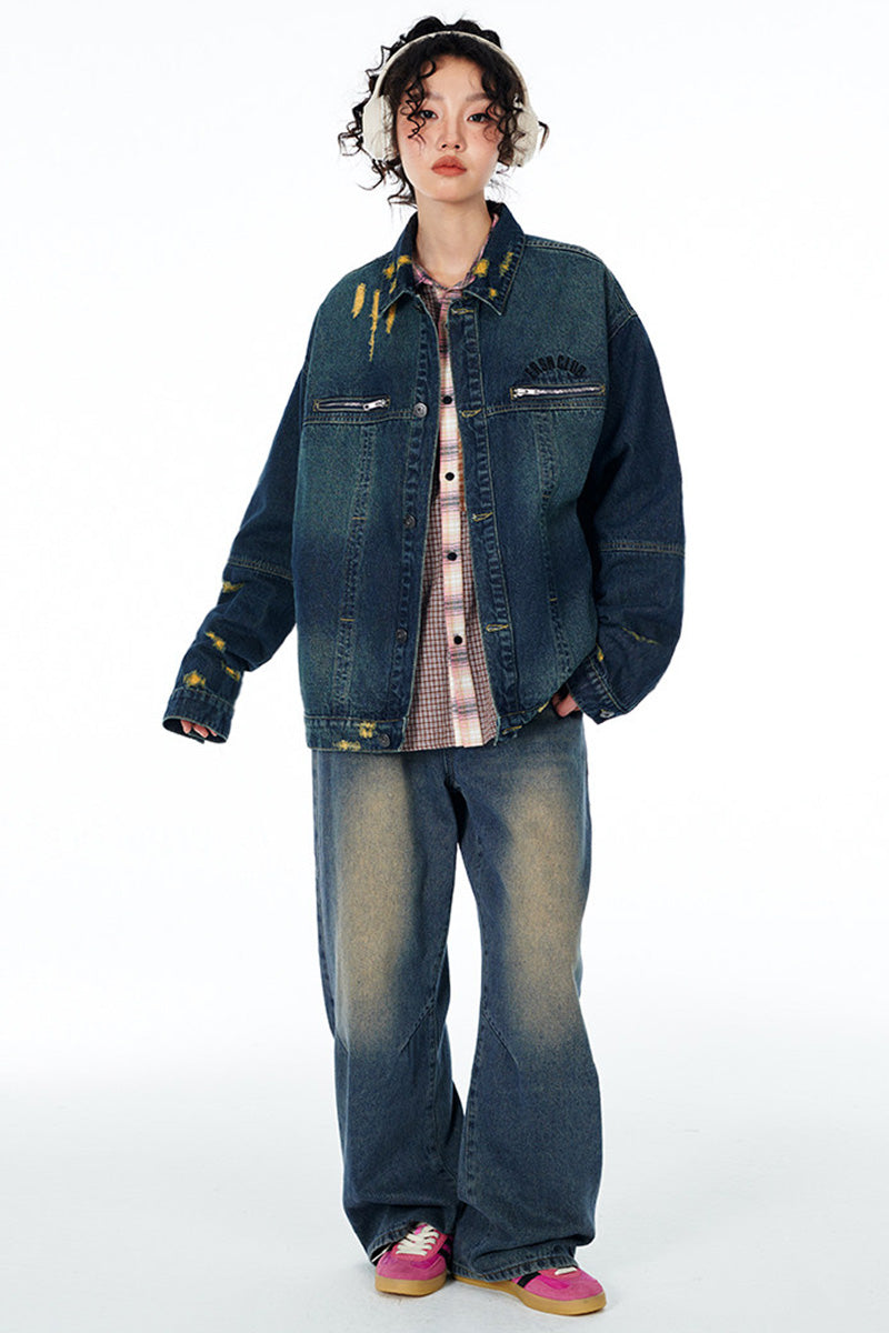 Veste en jean oversize délavée vintage pour femme – Blouson denim effet usé avec détails déchirés style streetwear