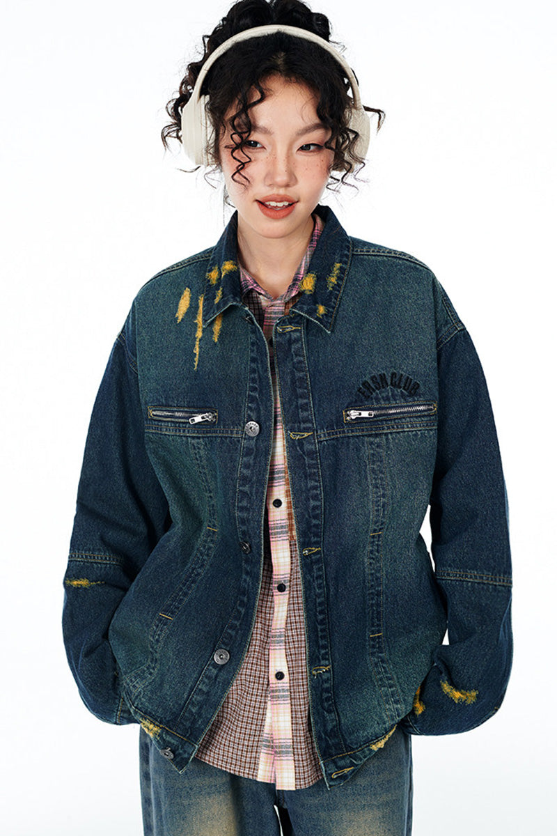 Veste en jean oversize délavée vintage pour femme – Blouson denim effet usé avec détails déchirés style streetwear