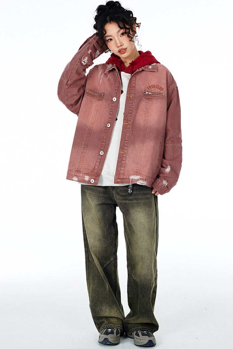 Veste en jean oversize délavée vintage pour femme – Blouson denim effet usé avec détails déchirés style streetwear