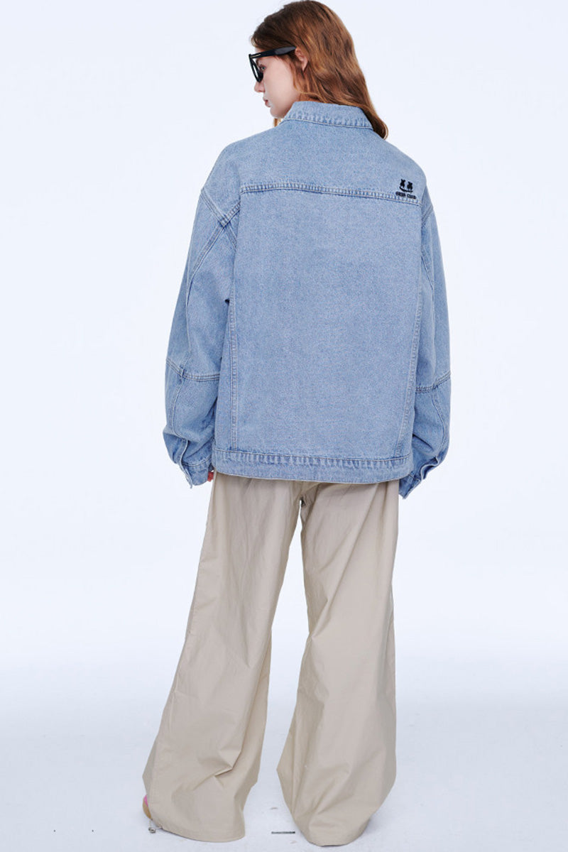 Veste en jean oversize délavée vintage pour femme – Blouson denim effet usé avec détails déchirés style streetwear