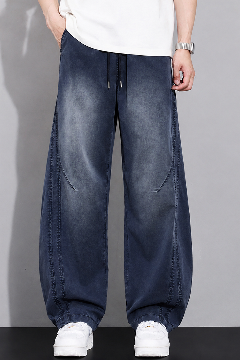 Jean homme en lyocell coupe sabre, pantalon décontracté droit ample style streetwear