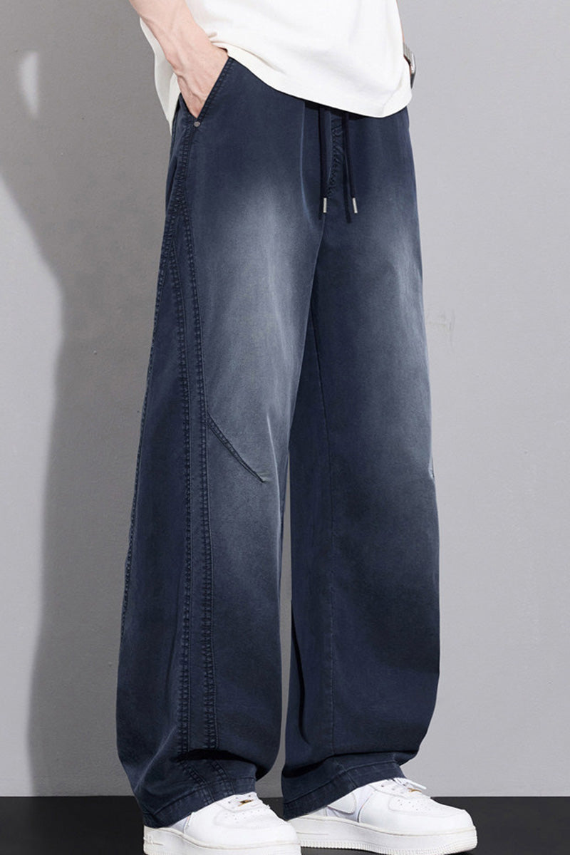 Jean homme en lyocell coupe sabre, pantalon décontracté droit ample style streetwear