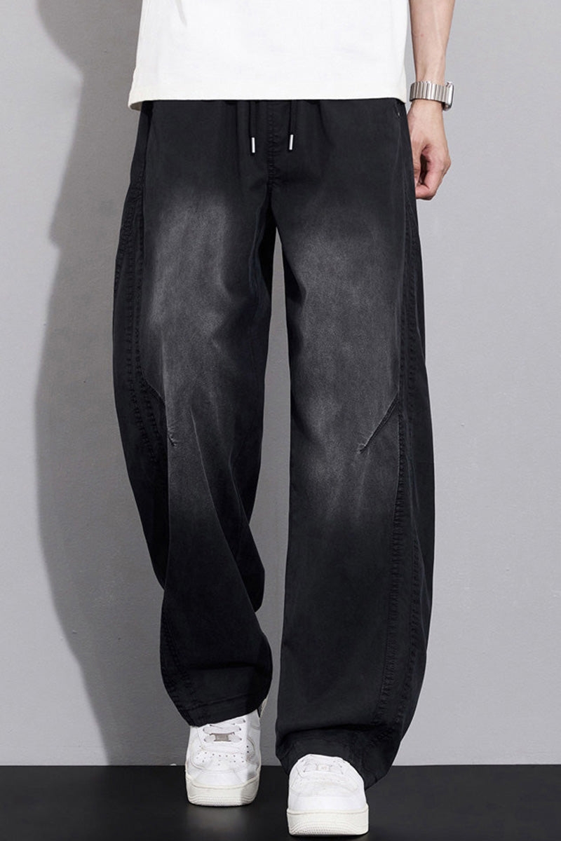 Jean homme en lyocell coupe sabre, pantalon décontracté droit ample style streetwear