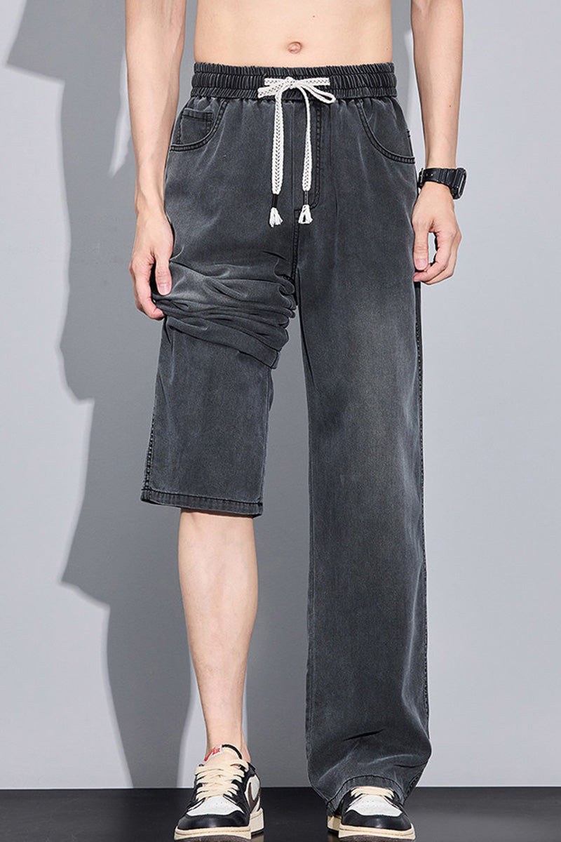 Pantalon Jean Homme en Tencel Léger Été, Coupe Droite Large, Style Urbain Américain