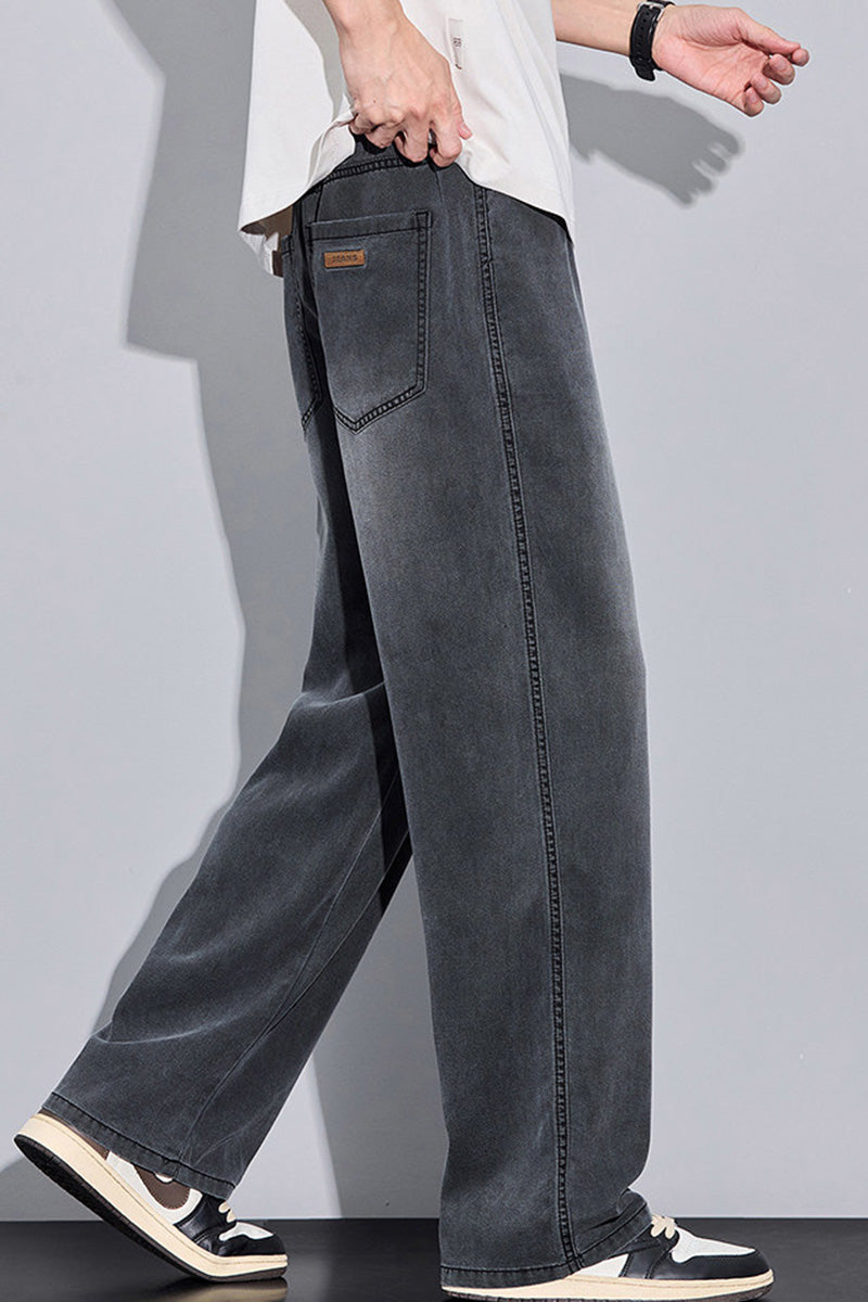 Pantalon Jean Homme en Tencel Léger Été, Coupe Droite Large, Style Urbain Américain