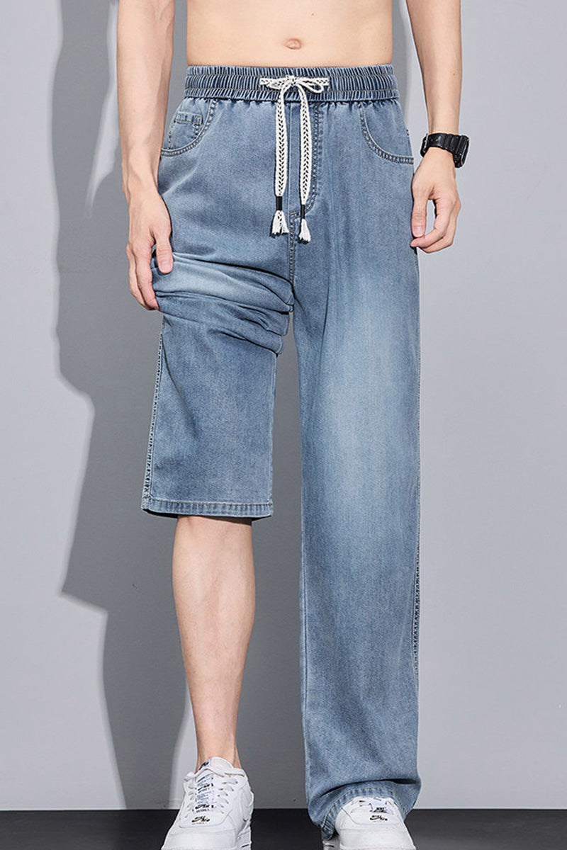 Pantalon Jean Homme en Tencel Léger Été, Coupe Droite Large, Style Urbain Américain