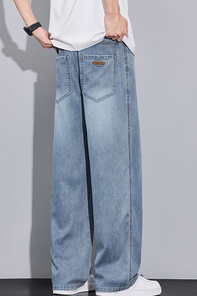 Pantalon Jean Homme en Tencel Léger Été, Coupe Droite Large, Style Urbain Américain