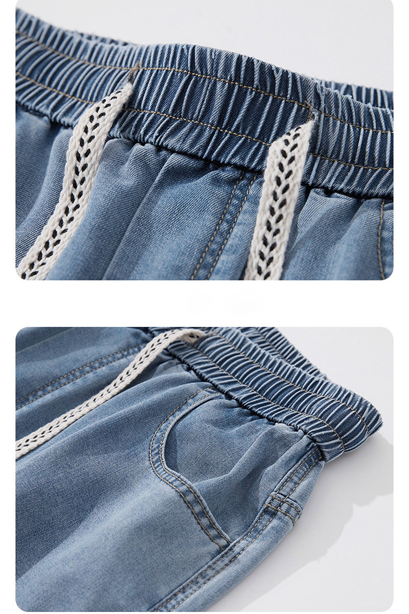 Pantalon Jean Homme en Tencel Léger Été, Coupe Droite Large, Style Urbain Américain