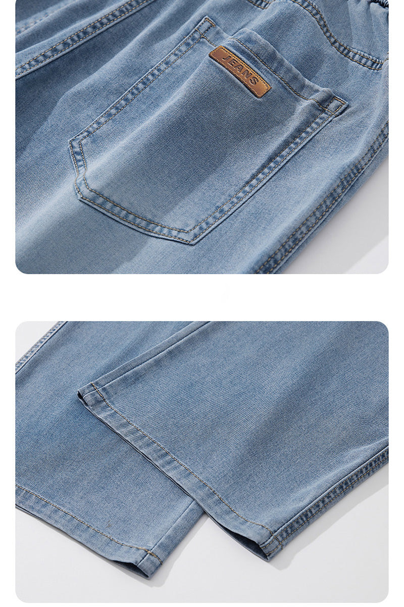 Pantalon Jean Homme en Tencel Léger Été, Coupe Droite Large, Style Urbain Américain