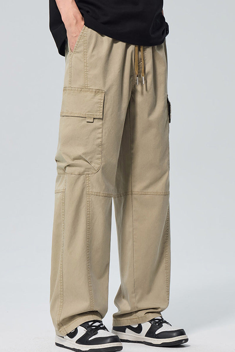 Pantalon cargo homme oversize en Tencel léger, style urbain américain, coupe droite décontractée avec poches multiples