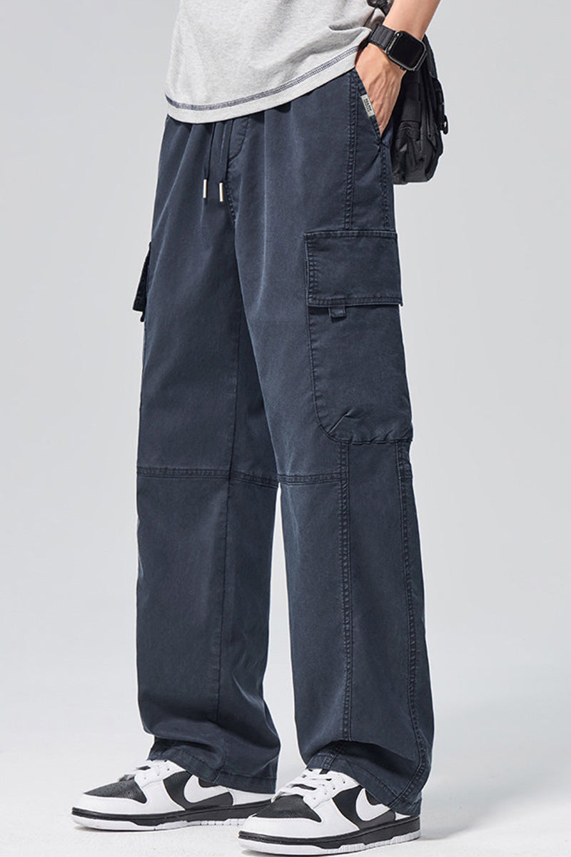 Pantalon cargo homme oversize en Tencel léger, style urbain américain, coupe droite décontractée avec poches multiples