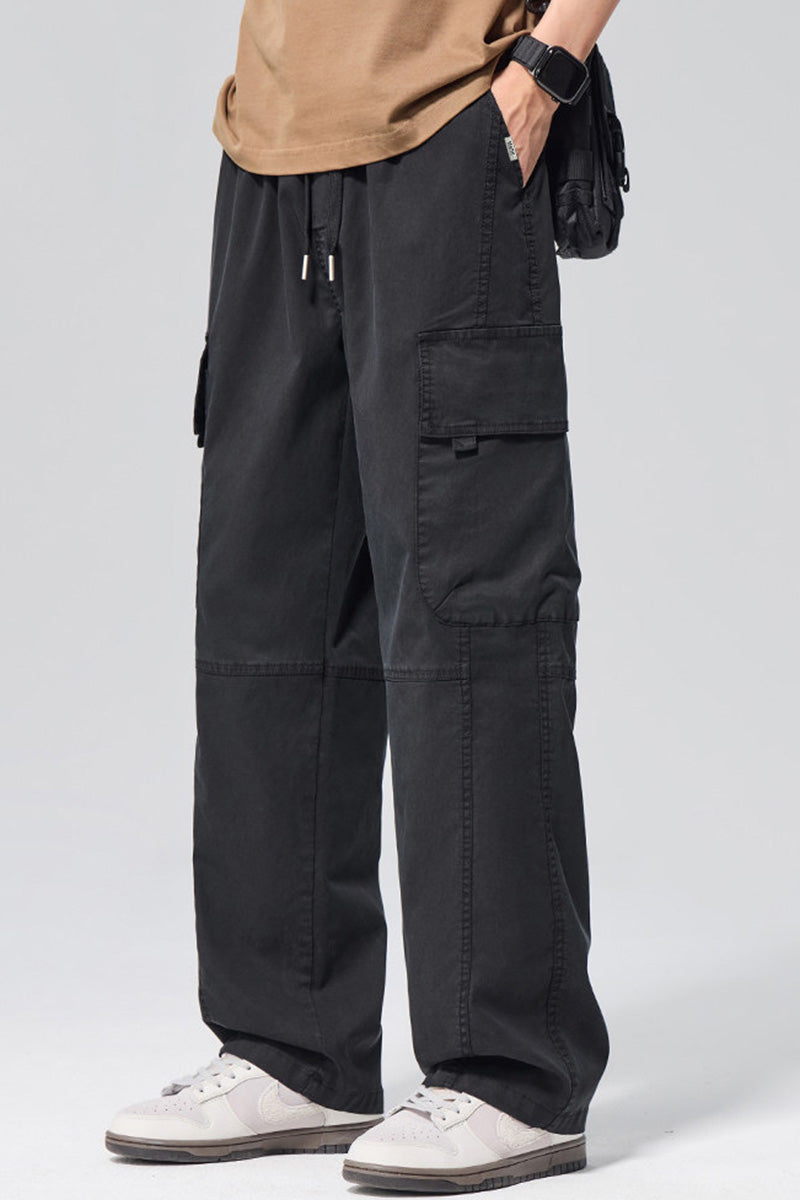 Pantalon cargo homme oversize en Tencel léger, style urbain américain, coupe droite décontractée avec poches multiples