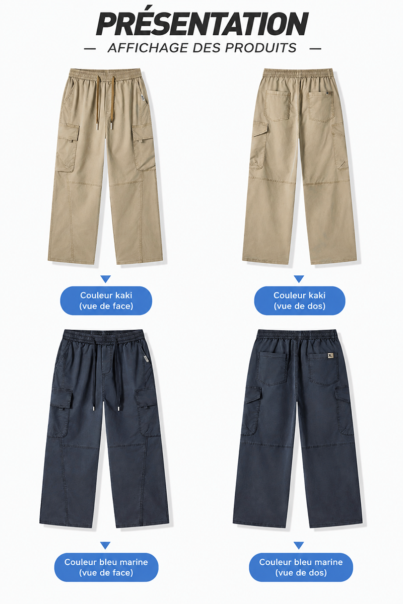 Pantalon cargo homme oversize en Tencel léger, style urbain américain, coupe droite décontractée avec poches multiples