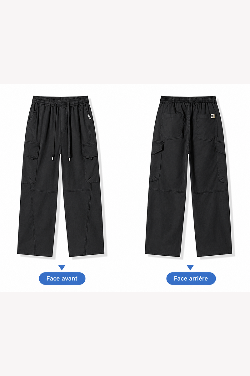 Pantalon cargo homme oversize en Tencel léger, style urbain américain, coupe droite décontractée avec poches multiples