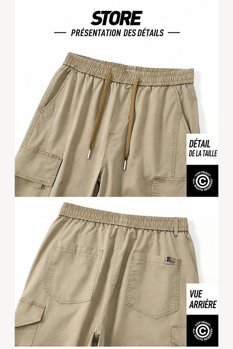 Pantalon cargo homme oversize en Tencel léger, style urbain américain, coupe droite décontractée avec poches multiples