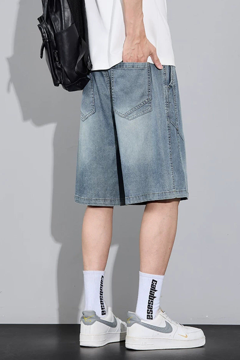 Bermuda Homme en Denim Tencel – Coupe Droite Ample, Léger et Respirant, Style Streetwear Tendance