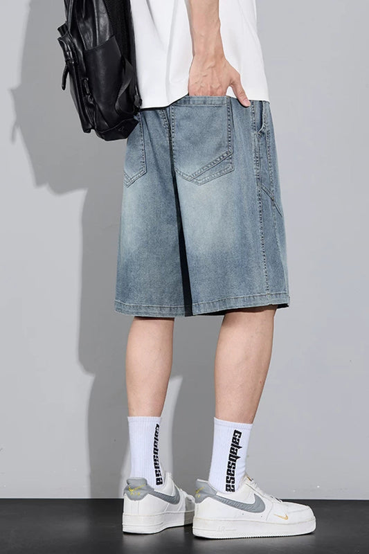 Bermuda Homme en Denim Tencel – Coupe Droite Ample, Léger et Respirant, Style Streetwear Tendance