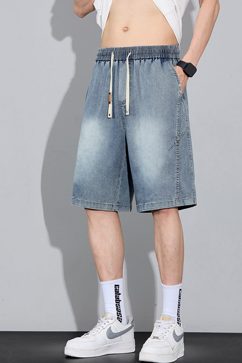 Bermuda Homme en Denim Tencel – Coupe Droite Ample, Léger et Respirant, Style Streetwear Tendance