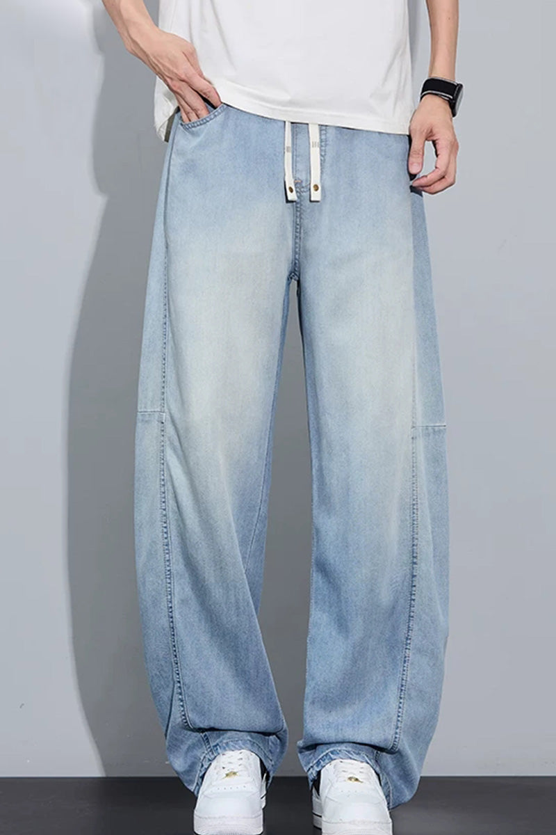 Jean homme coupe courbe effet délavé, pantalon d’été léger à coupe droite et ample, fluide et décontracté