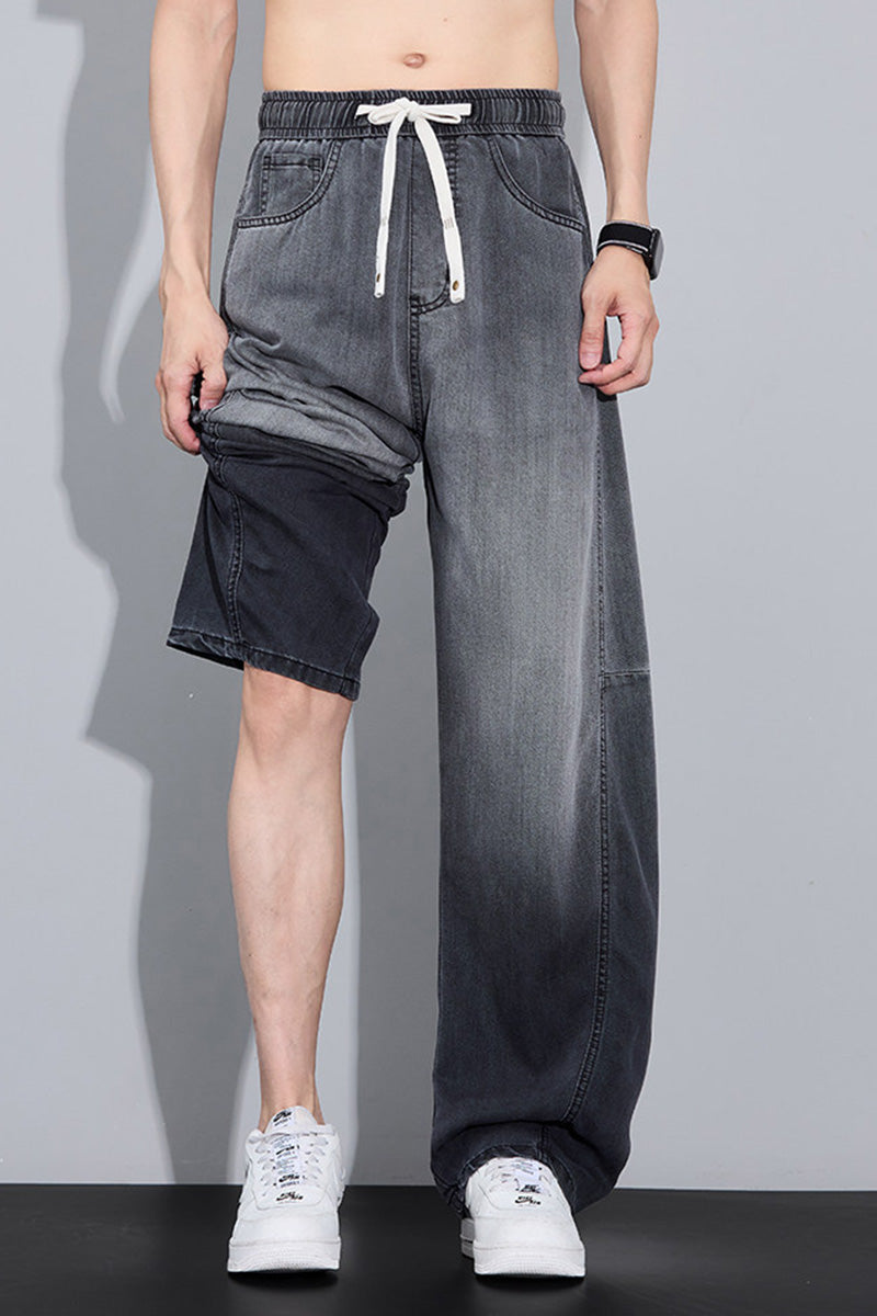 Jean homme coupe courbe effet délavé, pantalon d’été léger à coupe droite et ample, fluide et décontracté