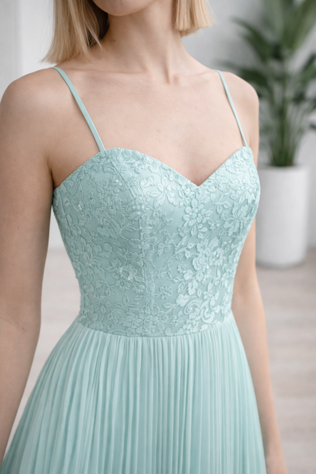 Light Aqua Pleated Chiffon Midi Dress